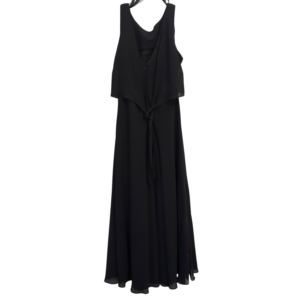 Long Elegant Legs Maxi Dress Black Chiffon Cold Shoulder Size 16 Vintage Tall